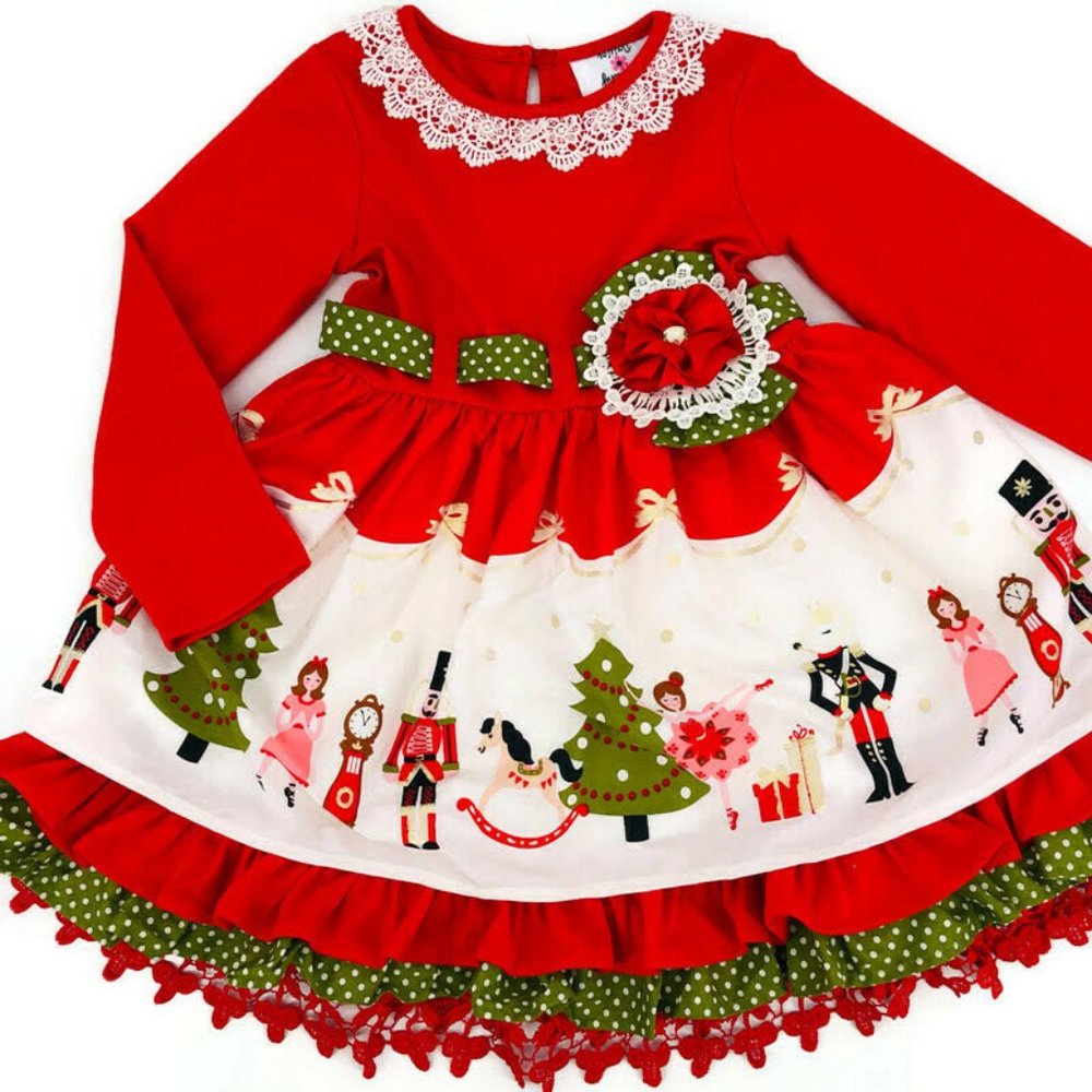 NWT Counting Daisies Nutcracker Print Holiday Christmas Ruffle Skirt Dress NEW